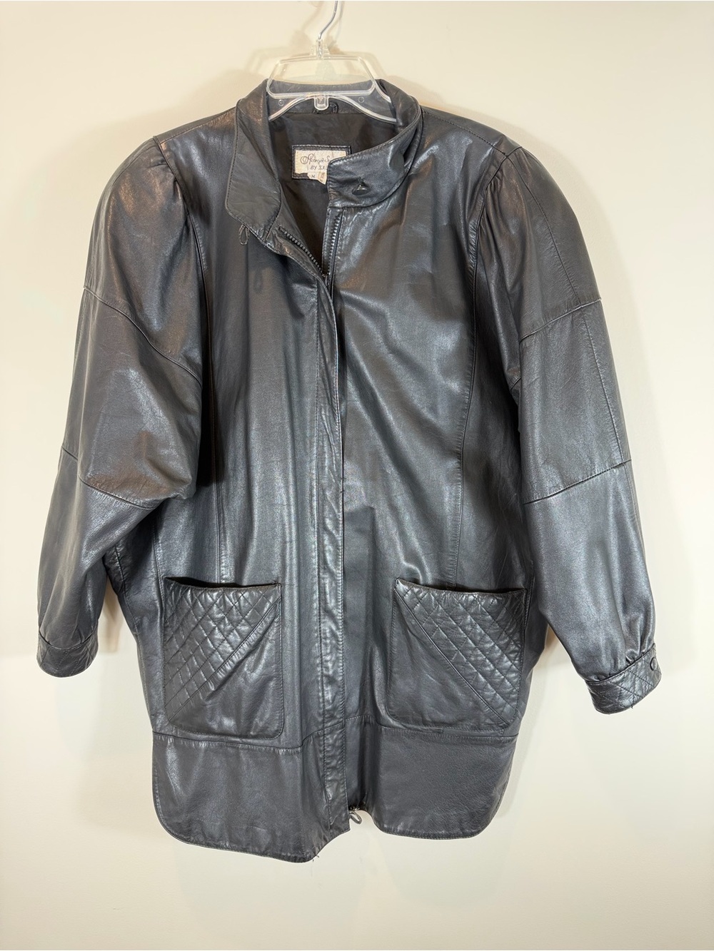 Vintage George Sport by Sally B Black Leather Jacket, Quilted Patch Pockets M